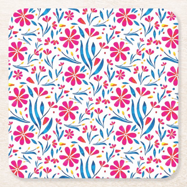 Dessous-de-verre Carré En Papier Motif floral d'aquarelle (Devant)
