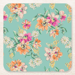 Dessous-de-verre Carré En Papier Motif floral de croquis lumineux