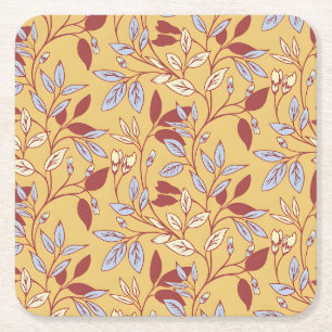 Dessous-de-verre Carré En Papier Motif floral élégant avec feuilles rouges et bleue