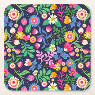 Dessous-de-verre Carré En Papier Motif floral exotique peint à la main