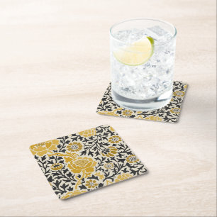 Dessous-de-verre Carré En Papier Motif floral jaune et noir de style vintage
