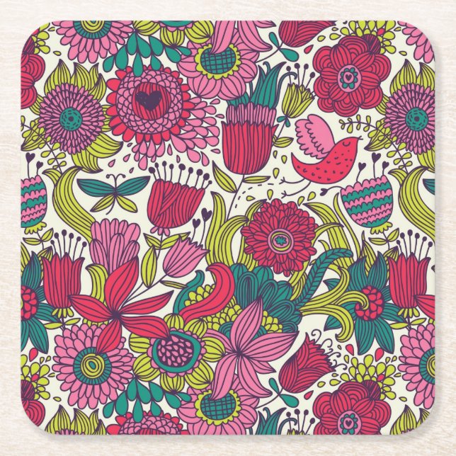 Dessous-de-verre Carré En Papier Motif floral lumineux (Devant)