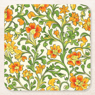 Dessous-de-verre Carré En Papier Motif floral orange et jaune Art Nouveau