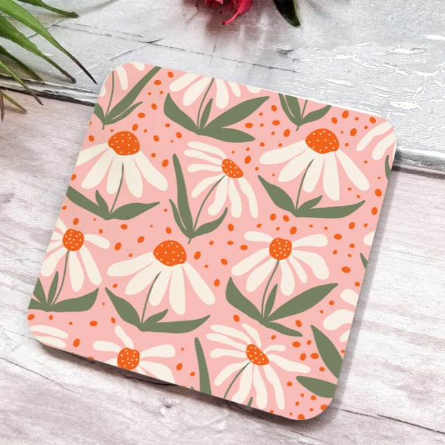 Dessous-de-verre Carré En Papier Motif floral Pink Daisy Design (Créateur téléchargé)