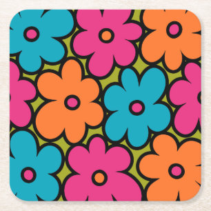Dessous-de-verre Carré En Papier Motif floral rétro coloré