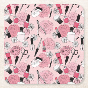 Dessous-de-verre Carré En Papier Motif floral rose de produits de beauté