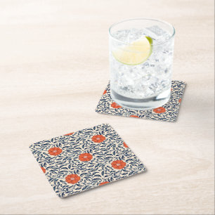 Dessous-de-verre Carré En Papier Motif floral sans couture avec fleur orange vibran