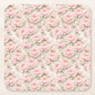 Dessous-de-verre Carré En Papier Motif floral sans couture de pivoine à l'aquarelle