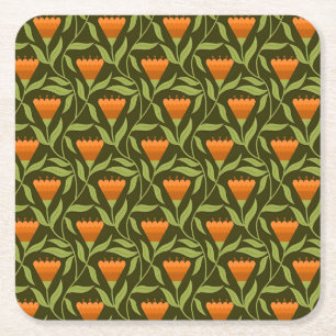 Dessous-de-verre Carré En Papier Motif floral vintage avec tulipes orange