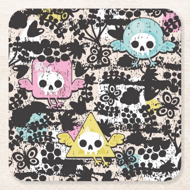 Dessous-de-verre Carré En Papier Motif fou d'oiseaux (Devant)