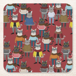 Dessous-de-verre Carré En Papier Motif frais de chat de hippie