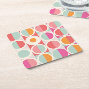 Dessous-de-verre Carré En Papier Motif géométrique rose orange
