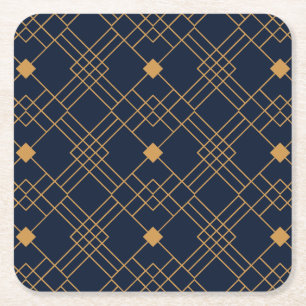 Dessous-de-verre Carré En Papier Motif Gold art déco sur arrière - plan bleu foncé