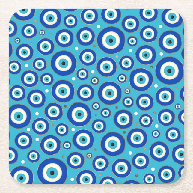 Dessous-de-verre Carré En Papier motif grec de l'oeil malin aux accents dorés (Devant)