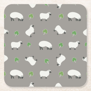 Dessous-de-verre Carré En Papier Motif irlandais de shamrock et de moutons