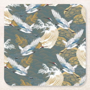 Dessous-de-verre Carré En Papier Motif japonais Vintage Crane Birds