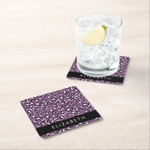 Dessous-de-verre Carré En Papier Motif léopard, Spots, Leopard pourpre, Votre Nom