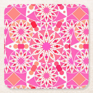 Dessous-de-verre Carré En Papier Motif mandala, nuances de rose et de corail