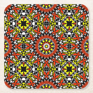 Dessous-de-verre Carré En Papier Motif Mandala rouge, blanc, jaune et noir