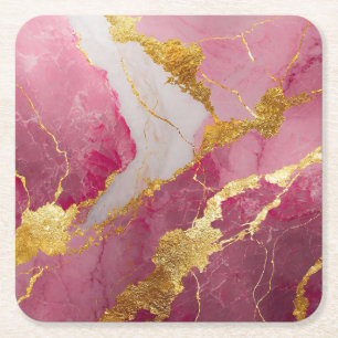 Dessous-de-verre Carré En Papier Motif marbre rose avec or