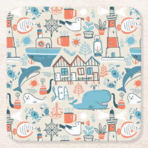 Dessous-de-verre Carré En Papier Motif mignon de griffonnage de la Mer du Nord