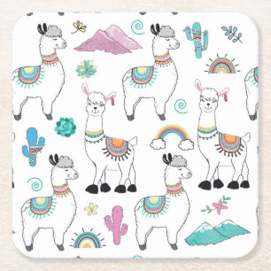 Dessous-de-verre Carré En Papier Motif mignon de lama de bande dessinée