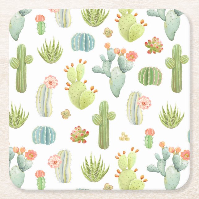 Dessous-de-verre Carré En Papier Motif mignon de position de cactus (Devant)