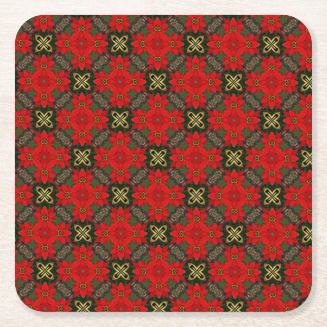 Dessous-de-verre Carré En Papier Motif moderne de Noël Red Green (Devant)