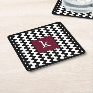 Dessous-de-verre Carré En Papier Motif ondulé gras en noir blanc et bordeaux avec m