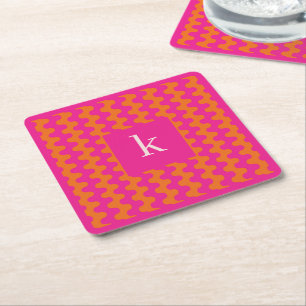 Dessous-de-verre Carré En Papier Motif ondulé gras rose orange chaud Monogramme