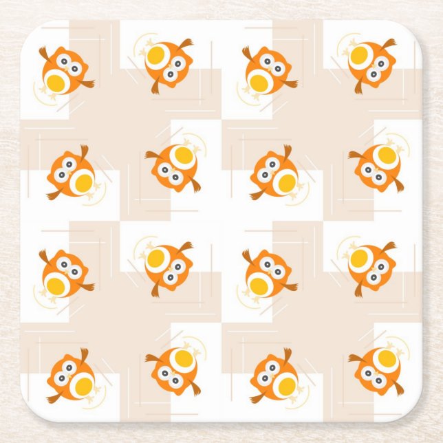 Dessous-de-verre Carré En Papier Motif orange d'illustration de hibou (Devant)