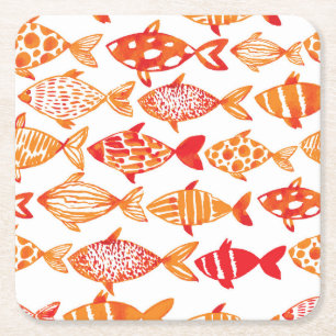Dessous-de-verre Carré En Papier Motif orange lumineux de poissons d'aquarelle