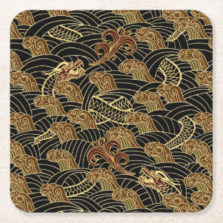 Dessous-de-verre Carré En Papier Motif oriental du dragon de mer