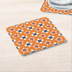 Dessous-de-verre Carré En Papier Motif Oriental Orange Blanc Rouge Katazome Fleurs