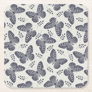 Dessous-de-verre Carré En Papier Motif papillon bleu foncé sur arrière - plan gris
