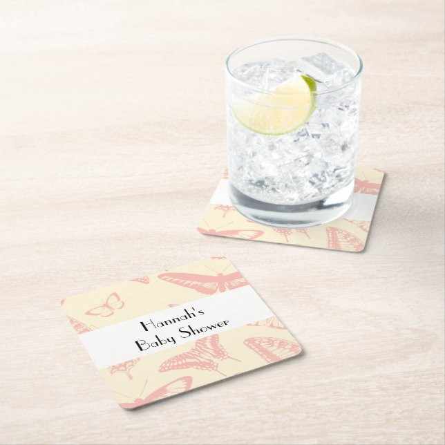 Dessous-de-verre Carré En Papier Motif papillon, Papillons roses, Baby shower (En situation)