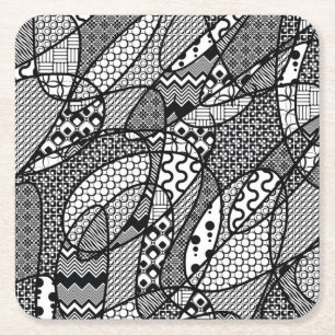 Dessous-de-verre Carré En Papier Motif Patchwork Noir & Blanc 05