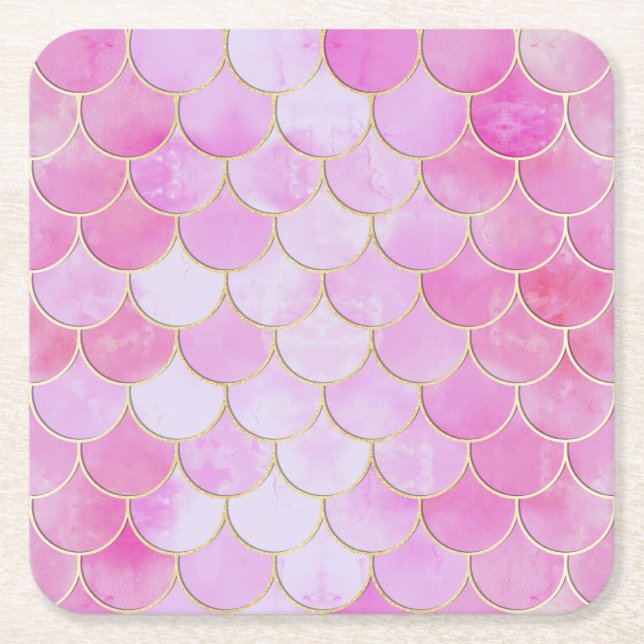Dessous-de-verre Carré En Papier Motif Pink Pastel & Gold Shimmer Mermaid (Devant)