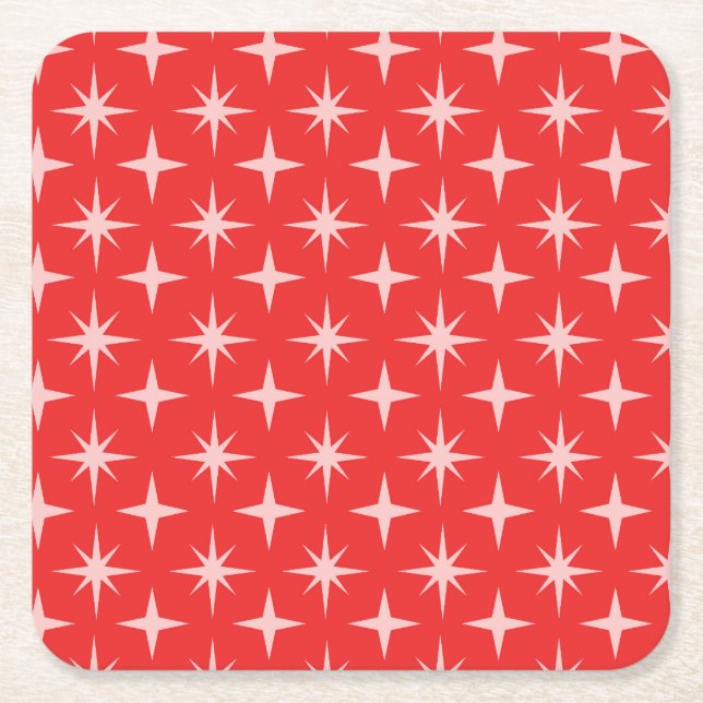 Dessous-de-verre Carré En Papier Motif rétro étoiles atomiques sur rouge (Devant)