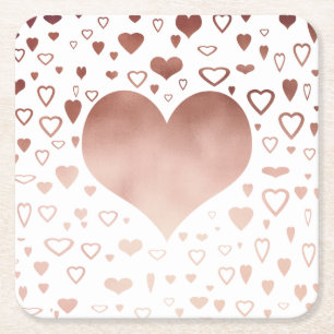 Dessous-de-verre Carré En Papier motif rose de coeurs d'or de faux moderne élégan