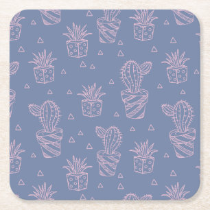 Dessous-de-verre Carré En Papier Motif rose et pourpre de cactus de bande dessinée
