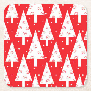 Dessous-de-verre Carré En Papier Motif rouge d'arbres de Noël