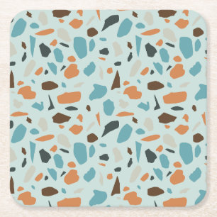 Dessous-de-verre Carré En Papier Motif Terrazzo Bleu