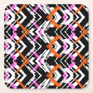 Dessous-de-verre Carré En Papier Motif tiré par la main noir, orange, et rose de
