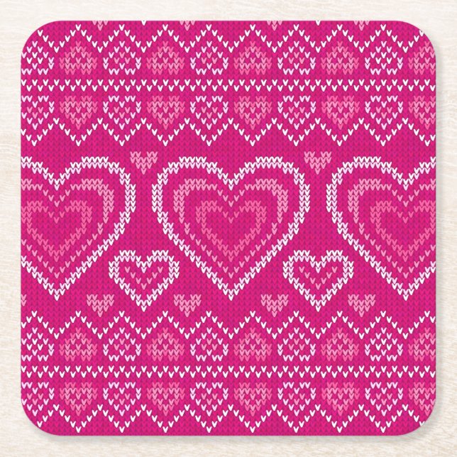 Dessous-de-verre Carré En Papier Motif tricoté par Saint-Valentin 2 (Devant)