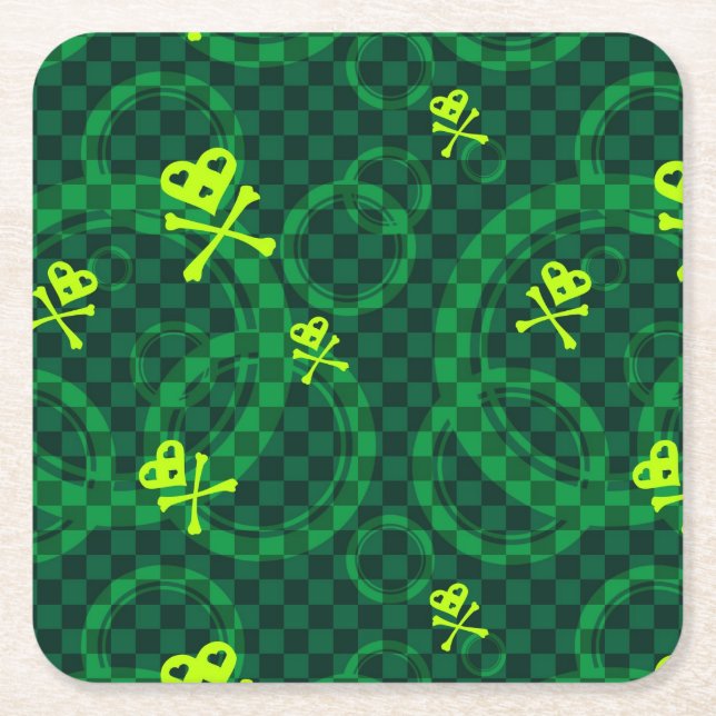 Dessous-de-verre Carré En Papier Motif vert d'Emo avec des cercles (Devant)