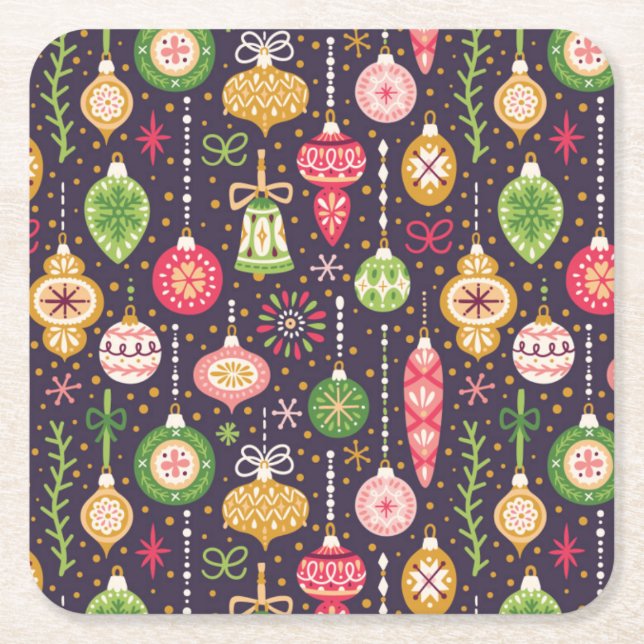 Dessous-de-verre Carré En Papier Motif vintage d'ornement de Noël (Devant)