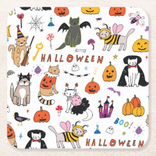 Dessous-de-verre Carré En Papier Motif Vintage Halloween Cats