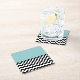 Dessous-de-verre Carré En Papier Motif Zigzag noir et blanc, Chevron, Bleu