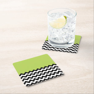 Dessous-de-verre Carré En Papier Motif Zigzag noir et blanc, Chevron, Vert